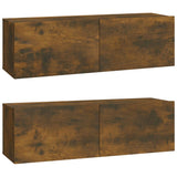 Wall TV Cabinets 2 pcs Smoked Oak 100x30x30 cm Engineered Wood