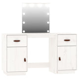 Dressing Table Set with LED White Solid Wood Pine