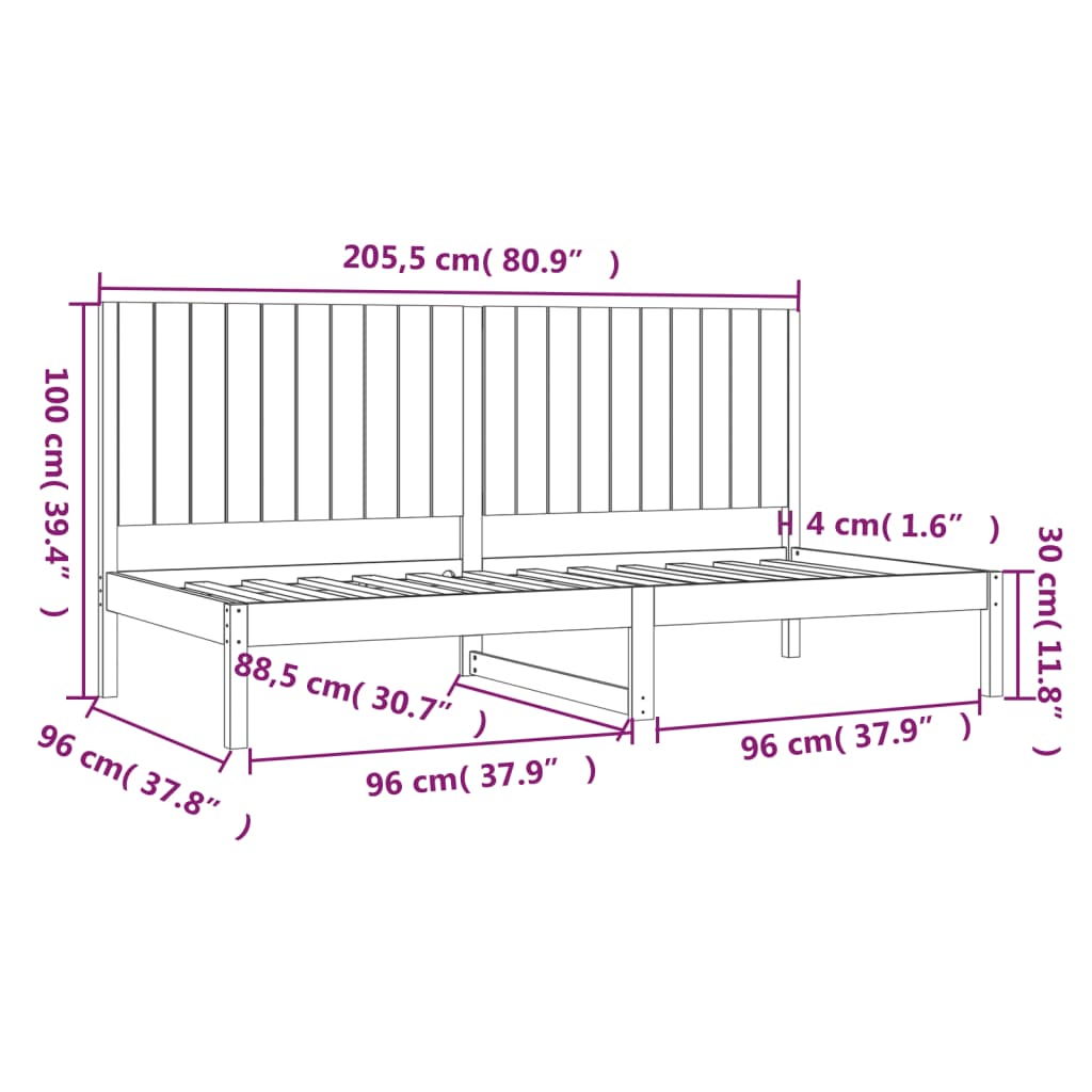 Day Bed without Mattress 90x200 cm Solid Wood Pine