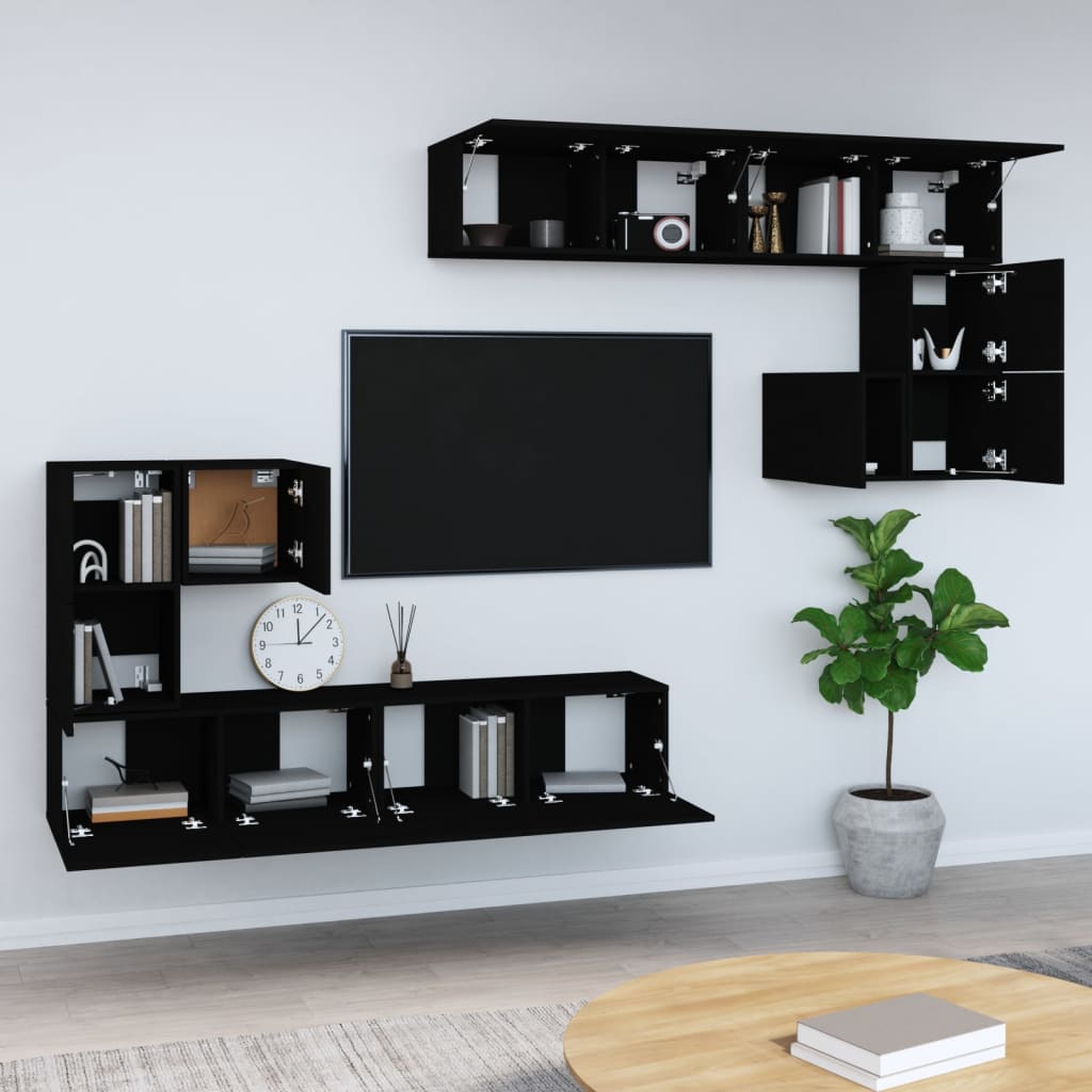 Wall-mounted TV Cabinet Black Engineered Wood