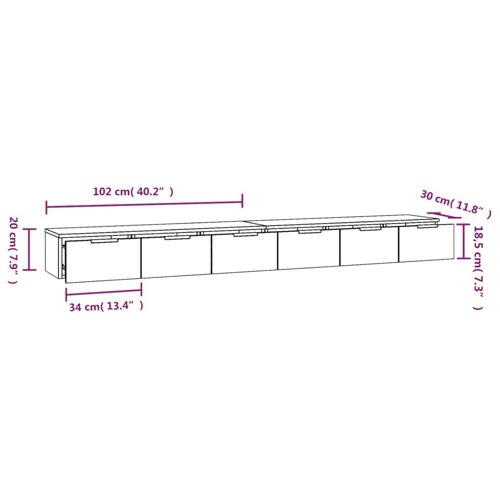 Wall Cabinets 2 pcs Grey Sonoma 102x30x20 cm Engineered Wood