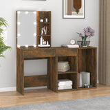 LED Dressing Table with Cabinet Smoked Oak Engineered Wood