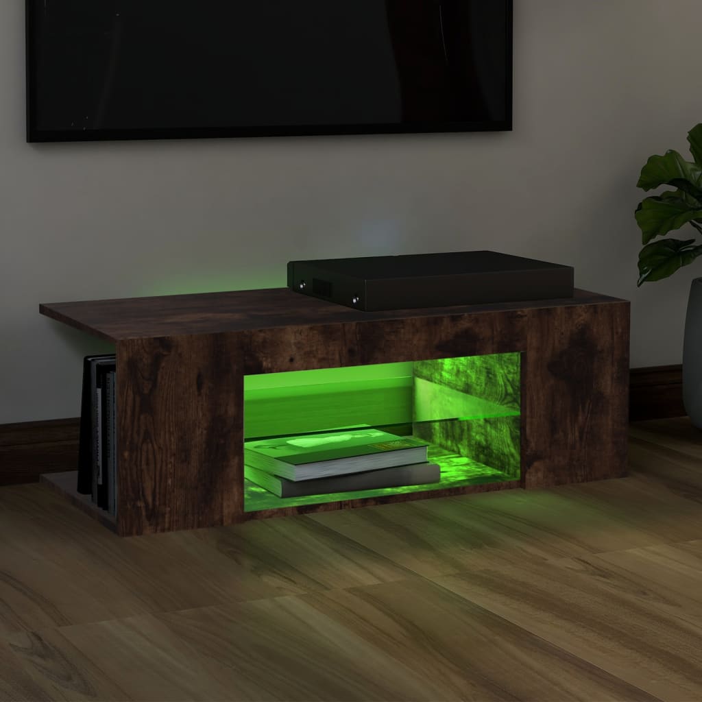 TV Cabinet with LED Lights Smoked Oak 90x39x30 cm