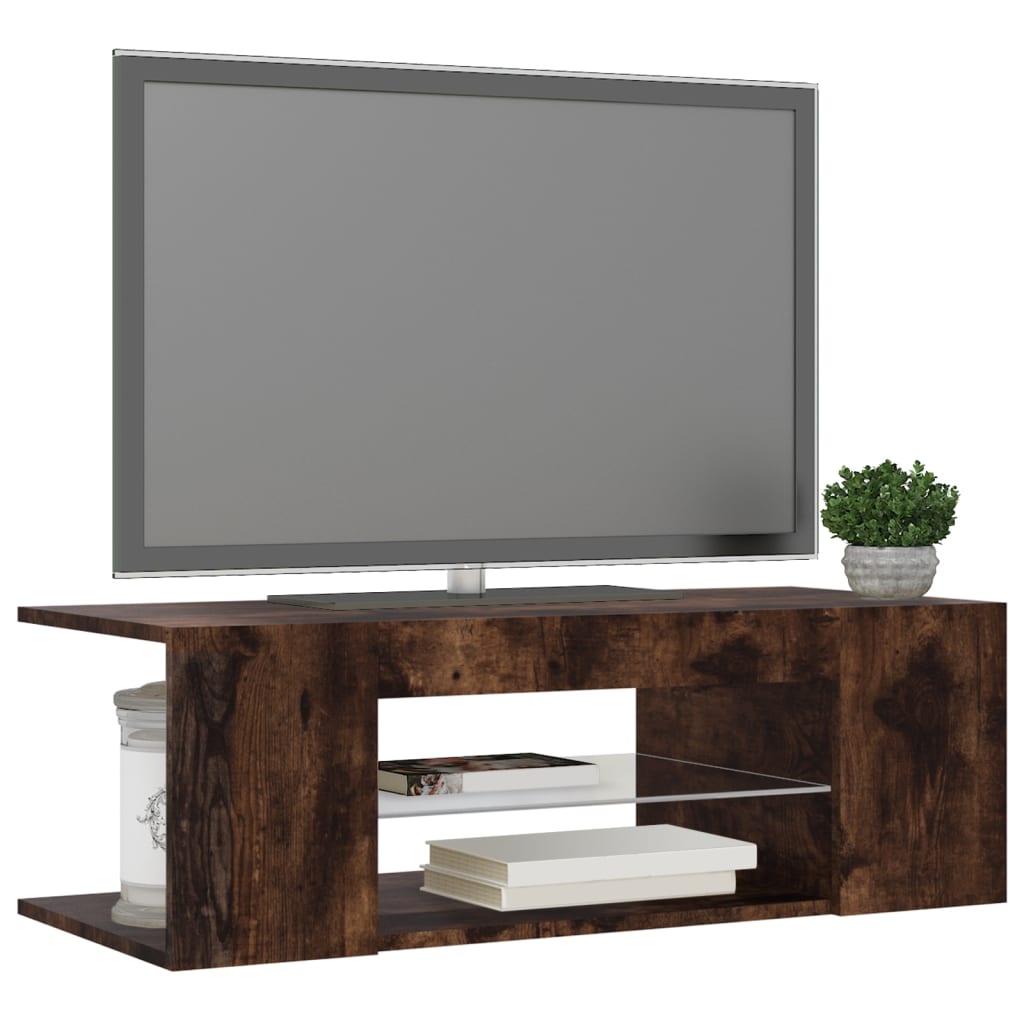 TV Cabinet with LED Lights Smoked Oak 90x39x30 cm