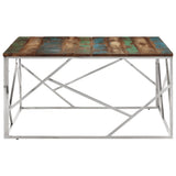 Coffee Table Silver Stainless Steel and Solid Wood Reclaimed