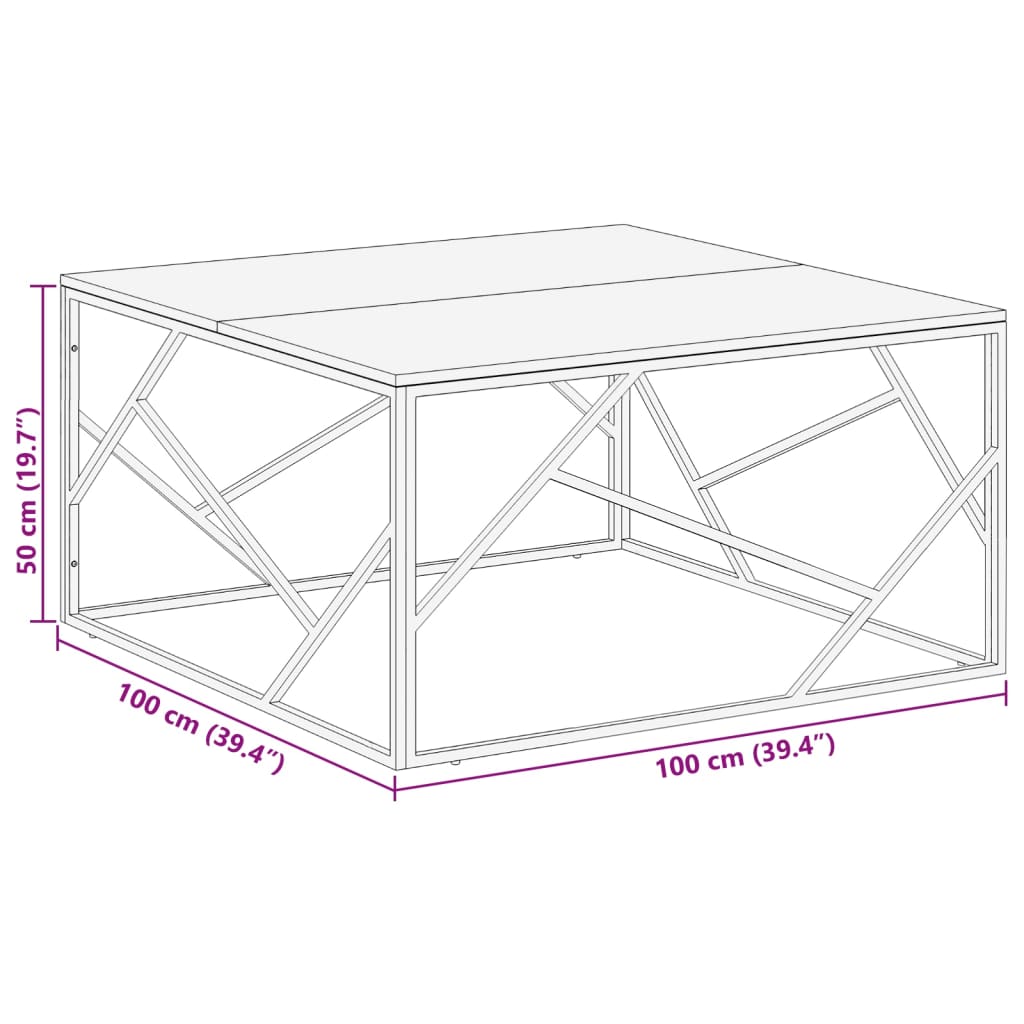 Coffee Table Silver Stainless Steel and Solid Wood Reclaimed