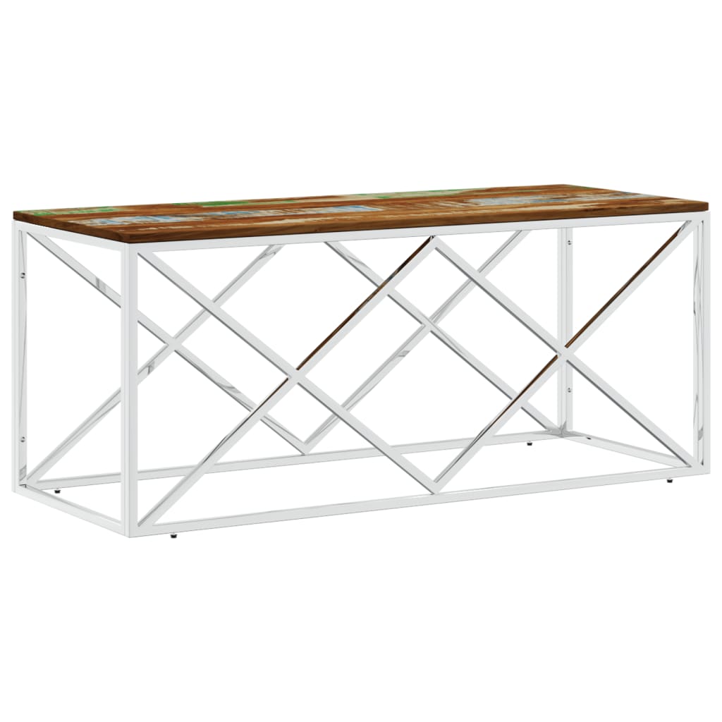 Coffee Table Stainless Steel and Solid Wood Reclaimed