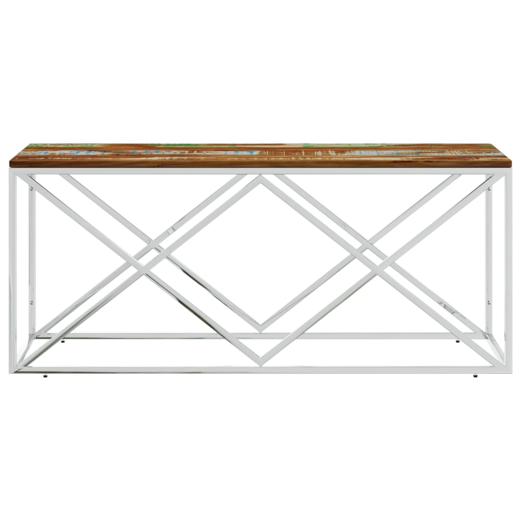 Coffee Table Stainless Steel and Solid Wood Reclaimed