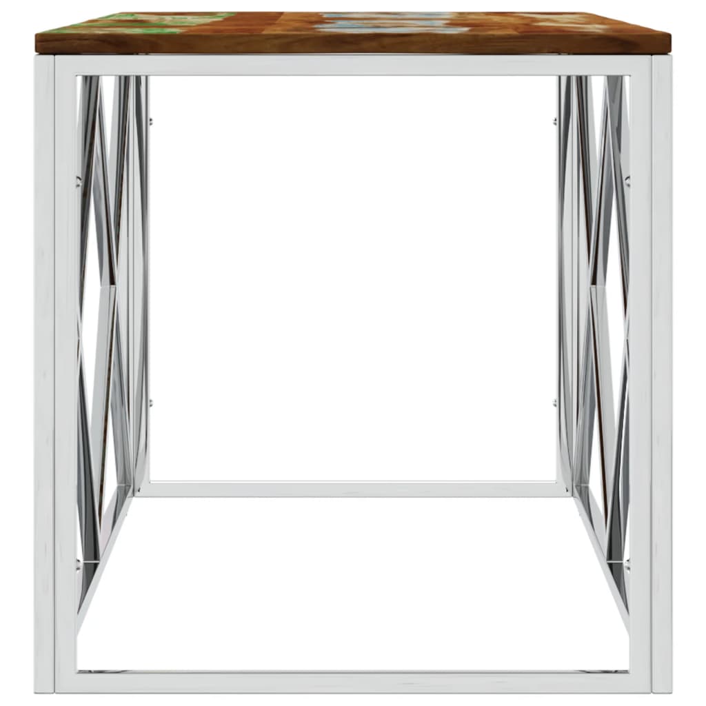 Coffee Table Stainless Steel and Solid Wood Reclaimed