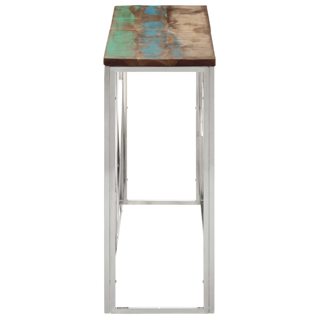 Console Table Silver Stainless Steel and Solid Wood Reclaimed