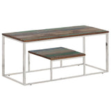 Coffee Table Silver Stainless Steel and Solid Wood Reclaimed