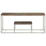 Coffee Table Silver Stainless Steel and Solid Wood Reclaimed