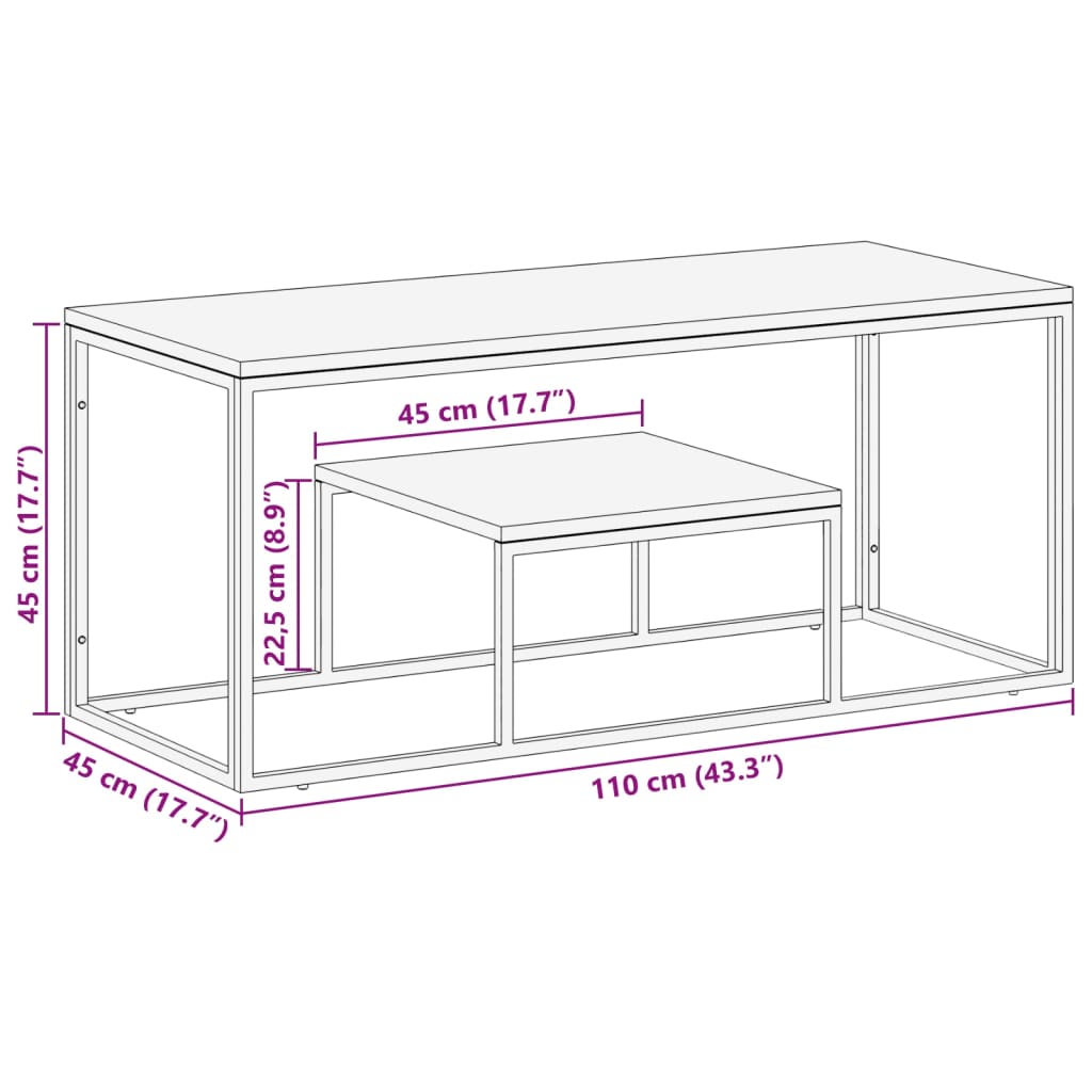 Coffee Table Silver Stainless Steel and Solid Wood Reclaimed