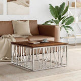 Coffee Table Silver Stainless Steel and Solid Wood Reclaimed