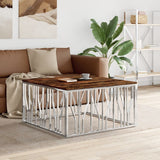 Coffee Table Silver Stainless Steel and Solid Wood Reclaimed