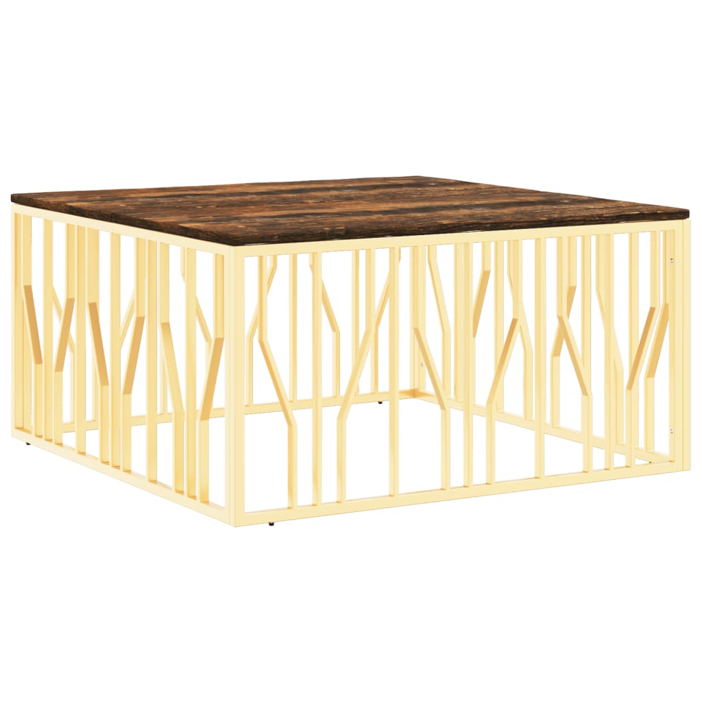 Coffee Table Gold Stainless Steel and Solid Wood Reclaimed