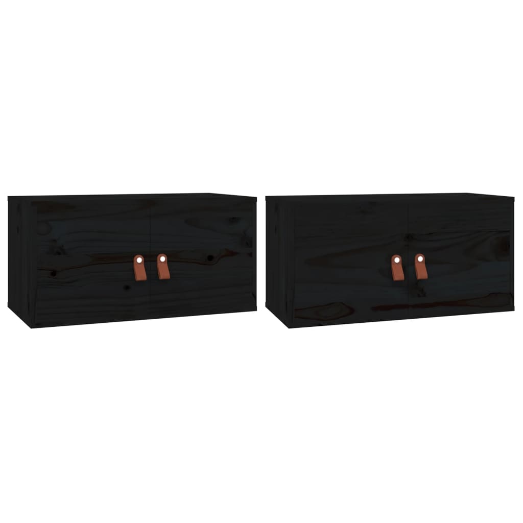 Wall Cabinets 2 pcs Black 60x30x30 cm Solid Wood Pine