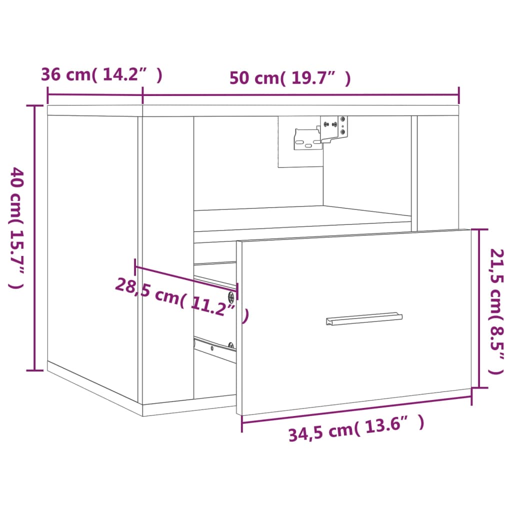 Wall-mounted Bedside Cabinets 2 pcs Smoked Oak 50x36x40 cm