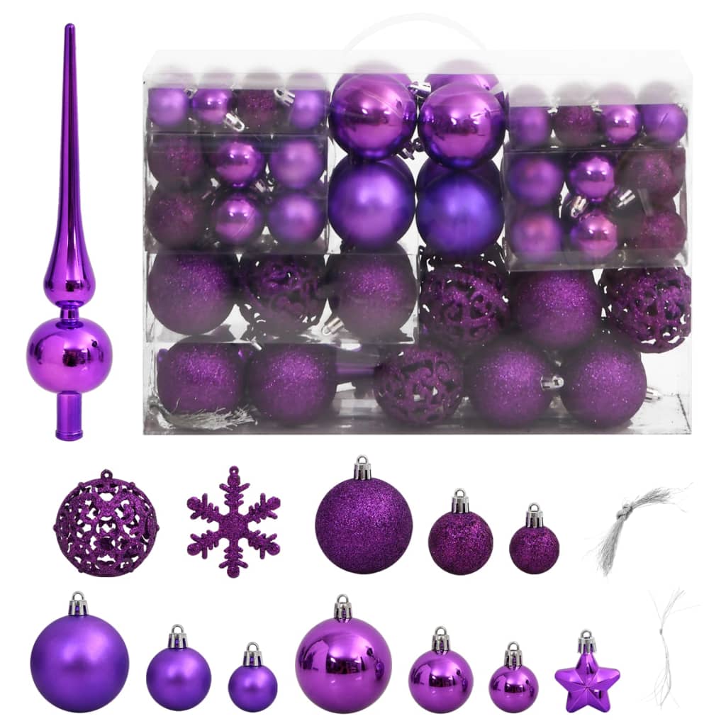 111 Piece Christmas Bauble Set Purple Polystyrene