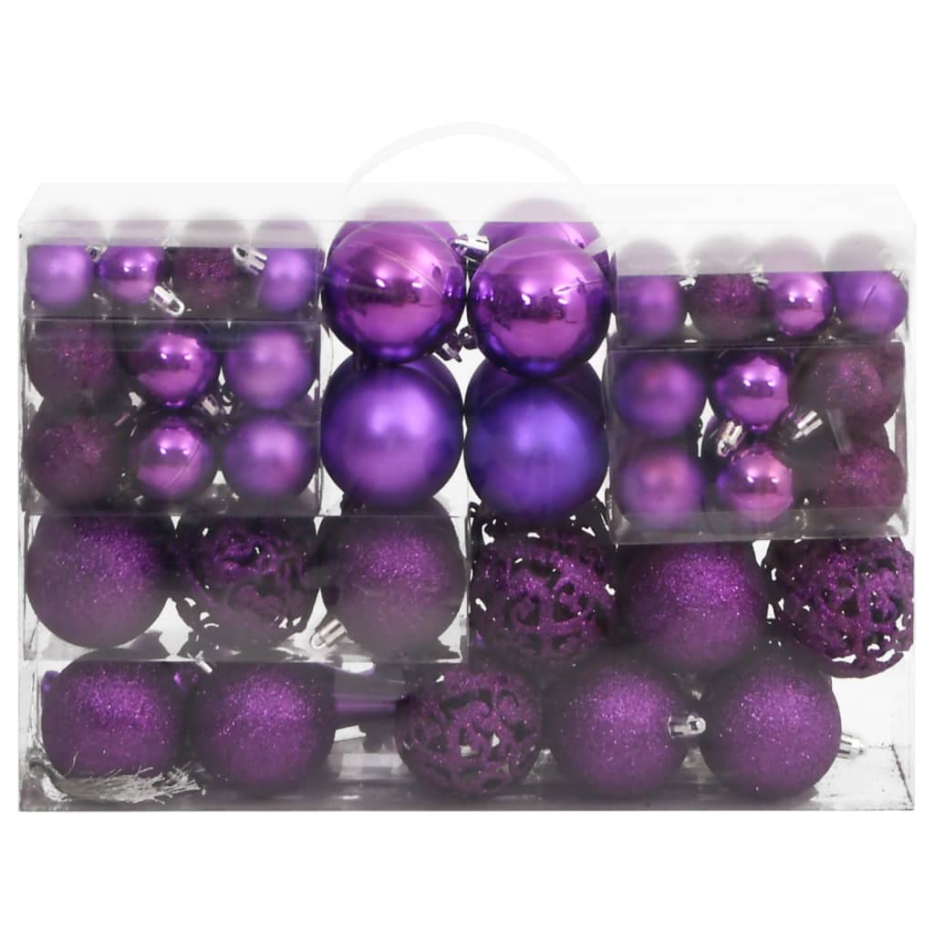 111 Piece Christmas Bauble Set Purple Polystyrene