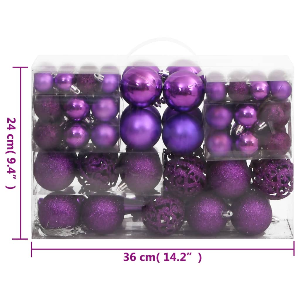 111 Piece Christmas Bauble Set Purple Polystyrene