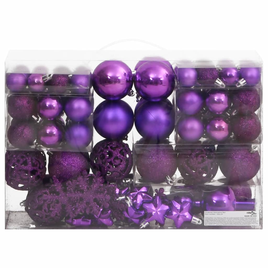 111 Piece Christmas Bauble Set Purple Polystyrene