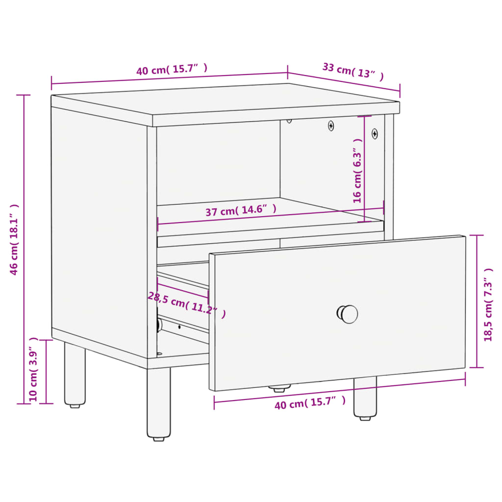 Bedside Cabinets 2 pcs Black 40x33x46 cm Solid Wood Mango