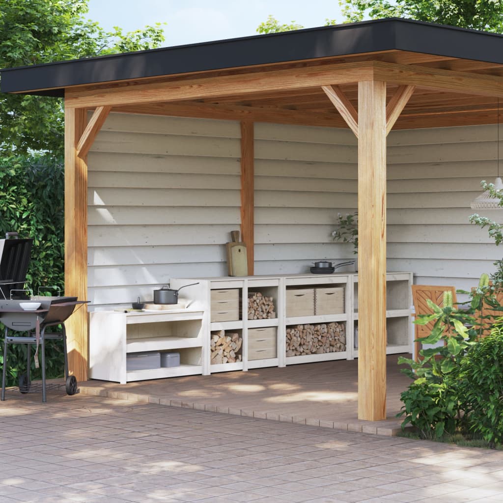 Outdoor Kitchen Cabinets 4 pcs White Solid Wood Pine