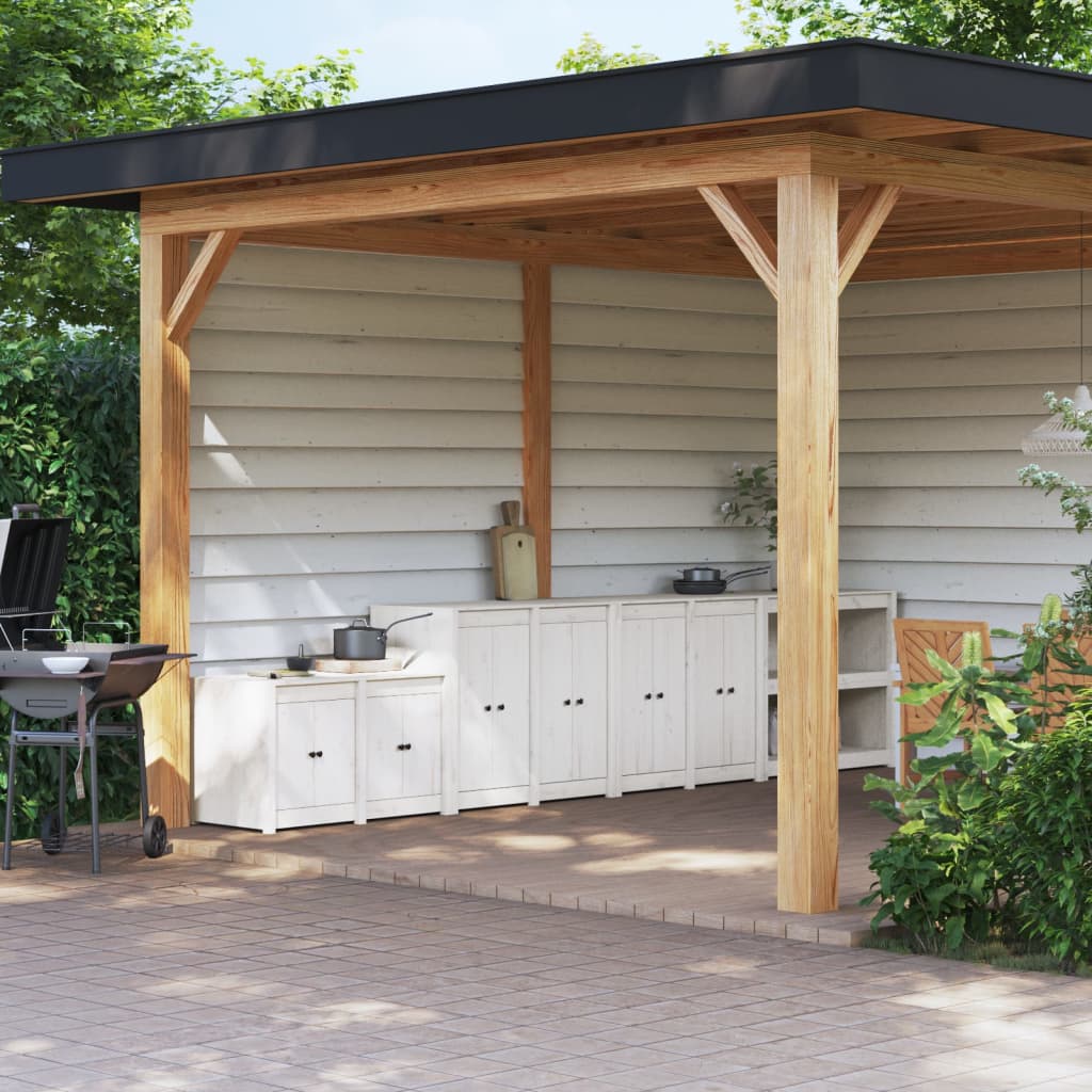 Outdoor Kitchen Cabinets 3 pcs White Solid Wood Pine