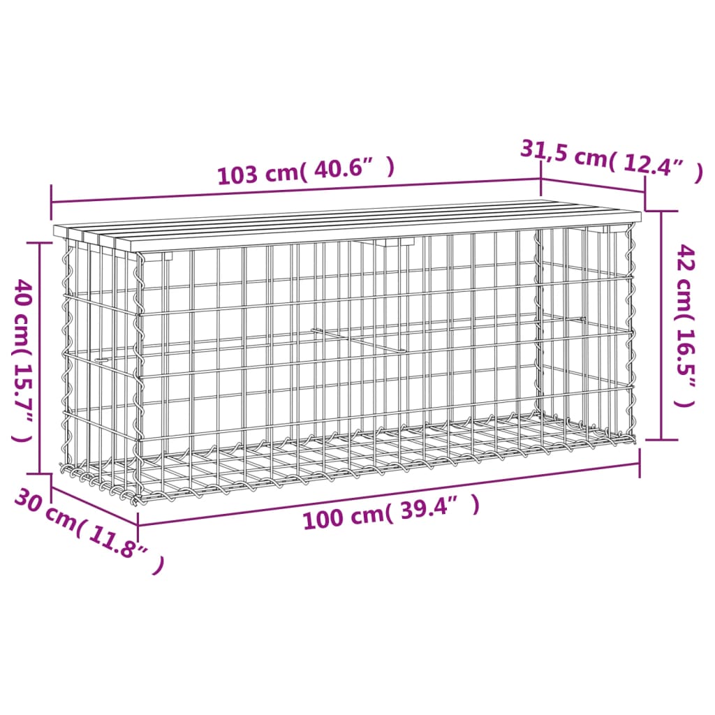 Garden Bench Gabion Design 103x31.5x42 cm Impregnated Wood Pine