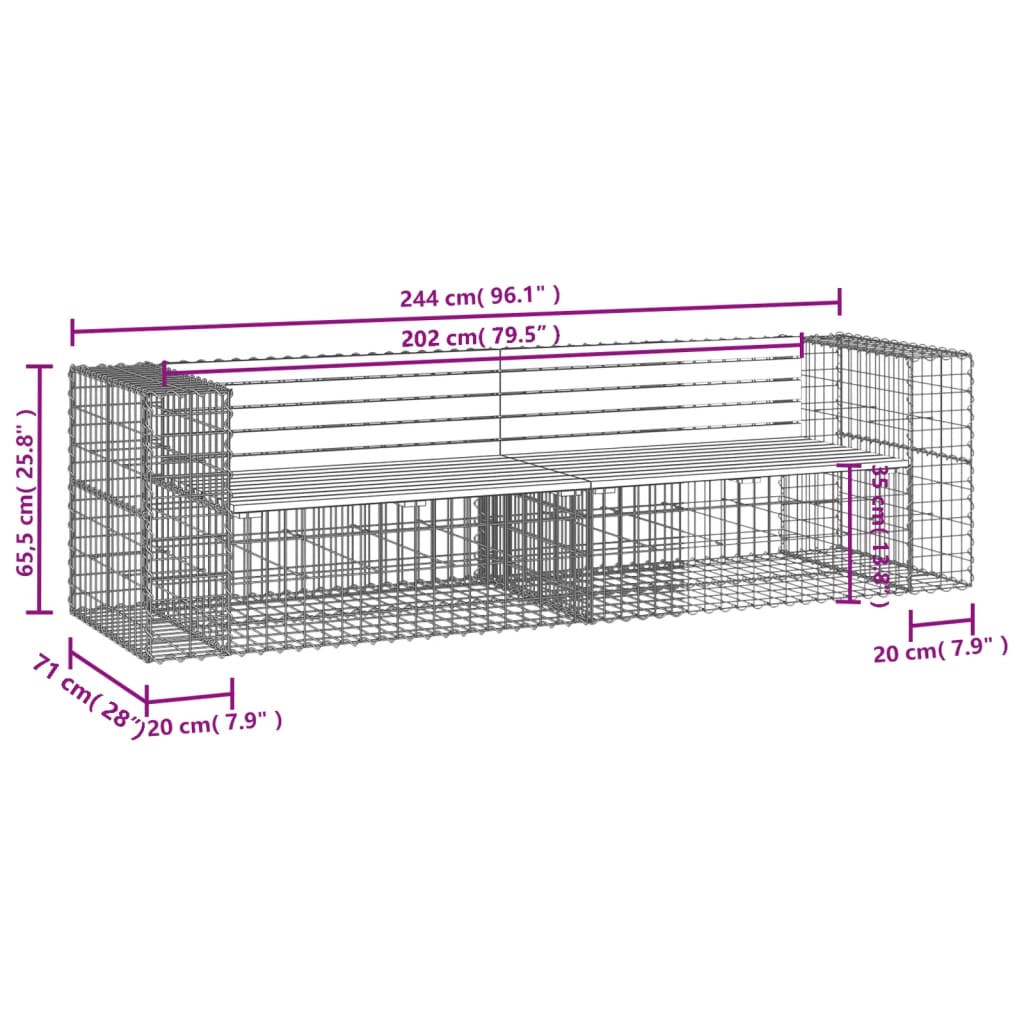 Garden Bench Gabion Design 244x71x65.5 cm Solid Wood Pine