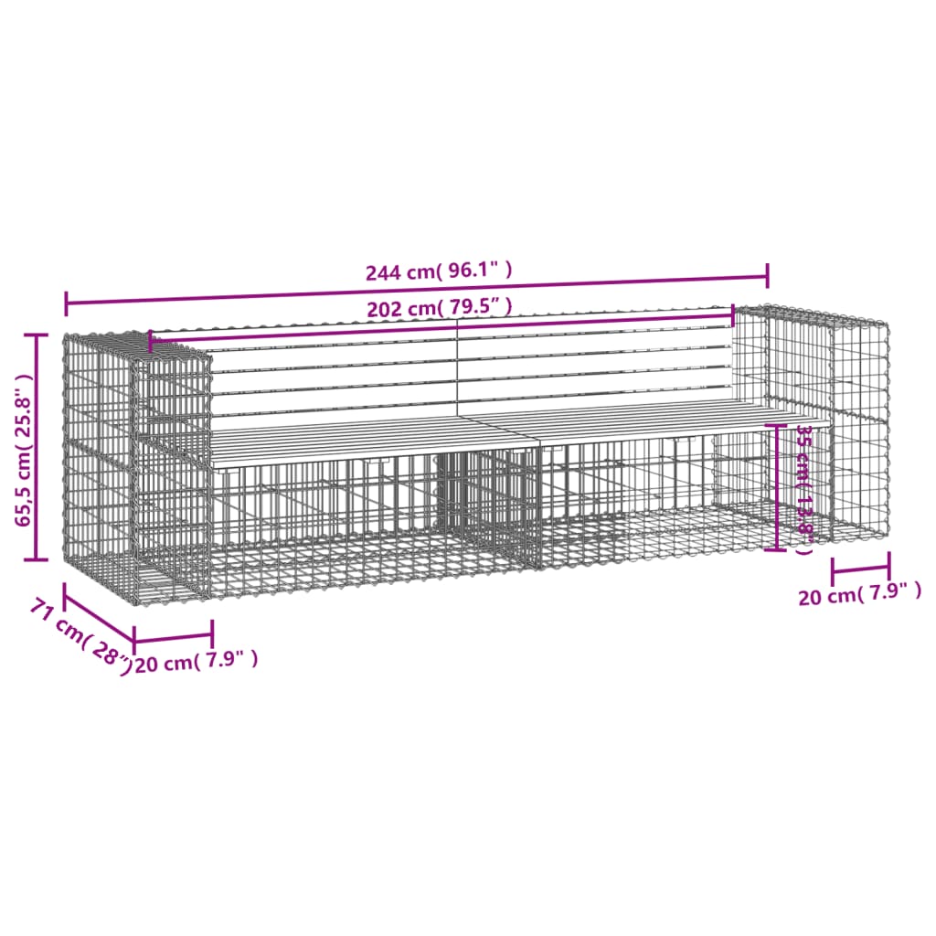 Garden Bench Gabion Design 244x71x65.5 cm Solid Wood Douglas