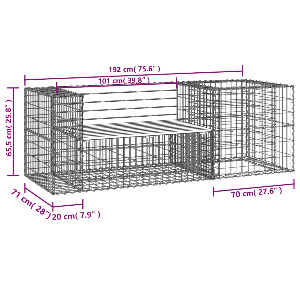 Garden Bench with Gabion Basket Solid Wood Pine