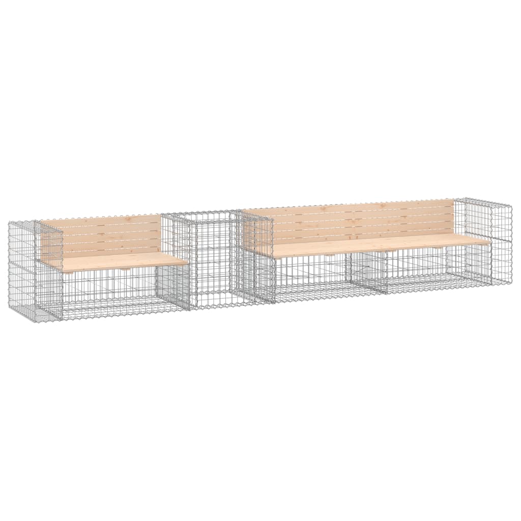 Garden Bench with Gabion Basket Solid Wood Pine