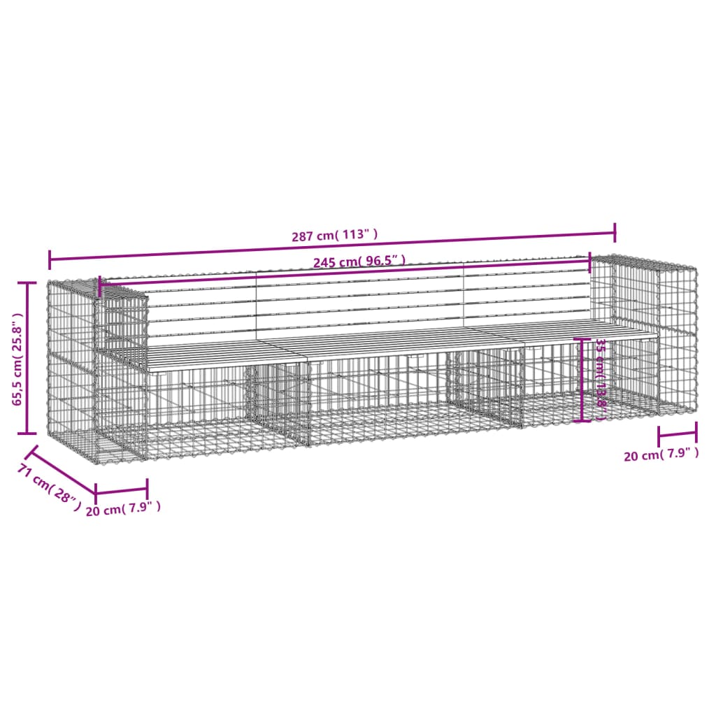 Garden Bench Gabion Design 287x71x65.5 cm Impregnated Wood Pine