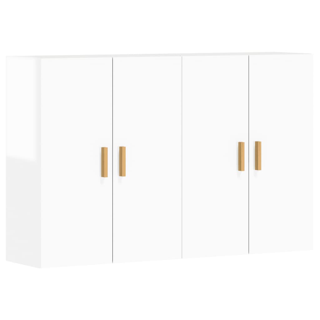 Wall Mounted Cabinets 2 pcs High Gloss White Engineered Wood