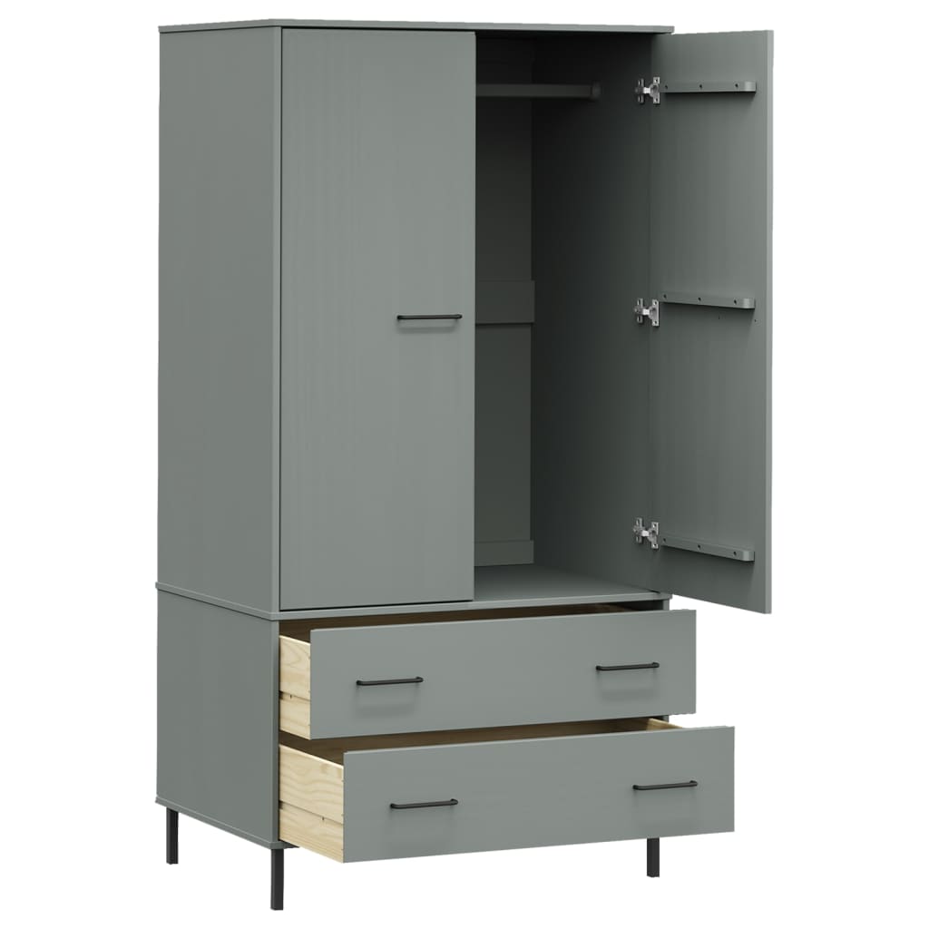 Wardrobe with Metal Legs Grey 90x55x172.5 cm Solid Wood OSLO