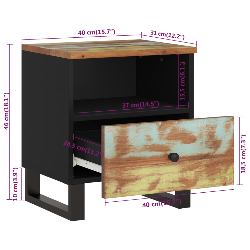 Bedside Cabinet Solid Wood Reclaimed&Engineered Wood