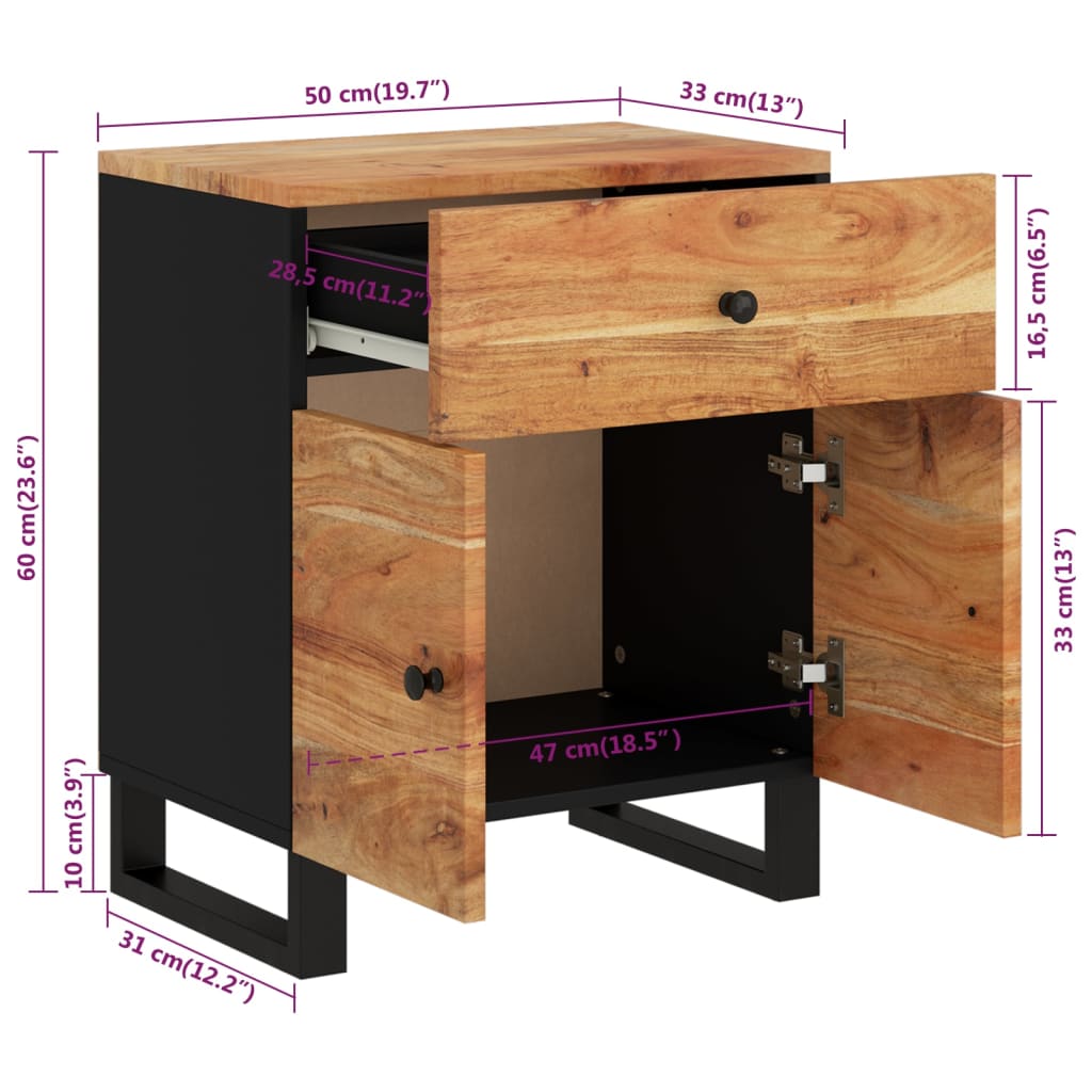 Bedside Cabinet 50x33x60 cm Solid Wood Acacia&Engineered Wood