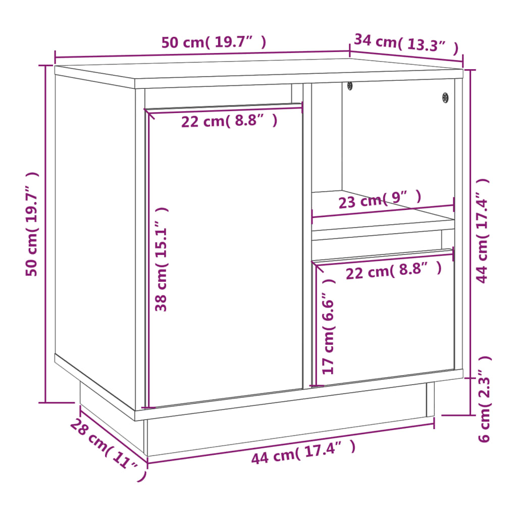 Bedside Cabinet White 50x34x50 cm Solid Wood Pine