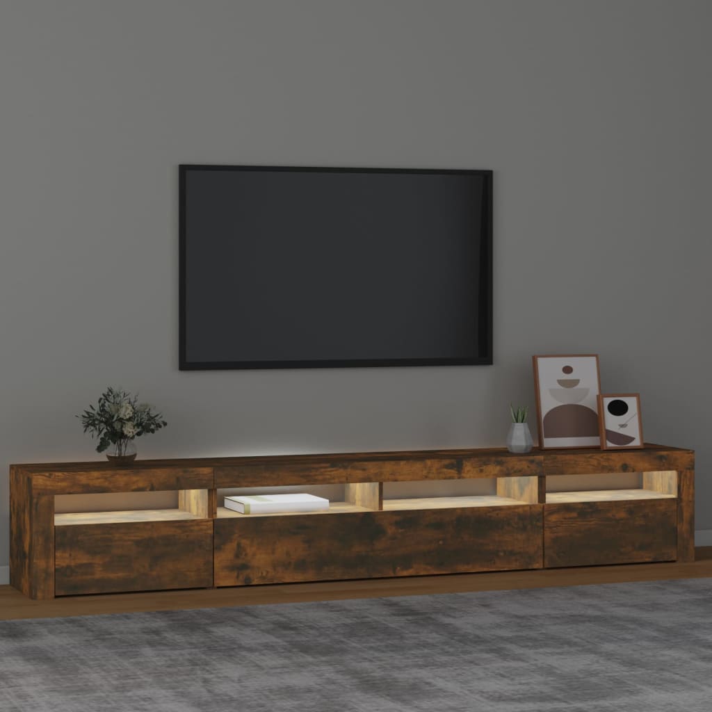 TV Cabinet with LED Lights Smoked Oak 240x35x40 cm