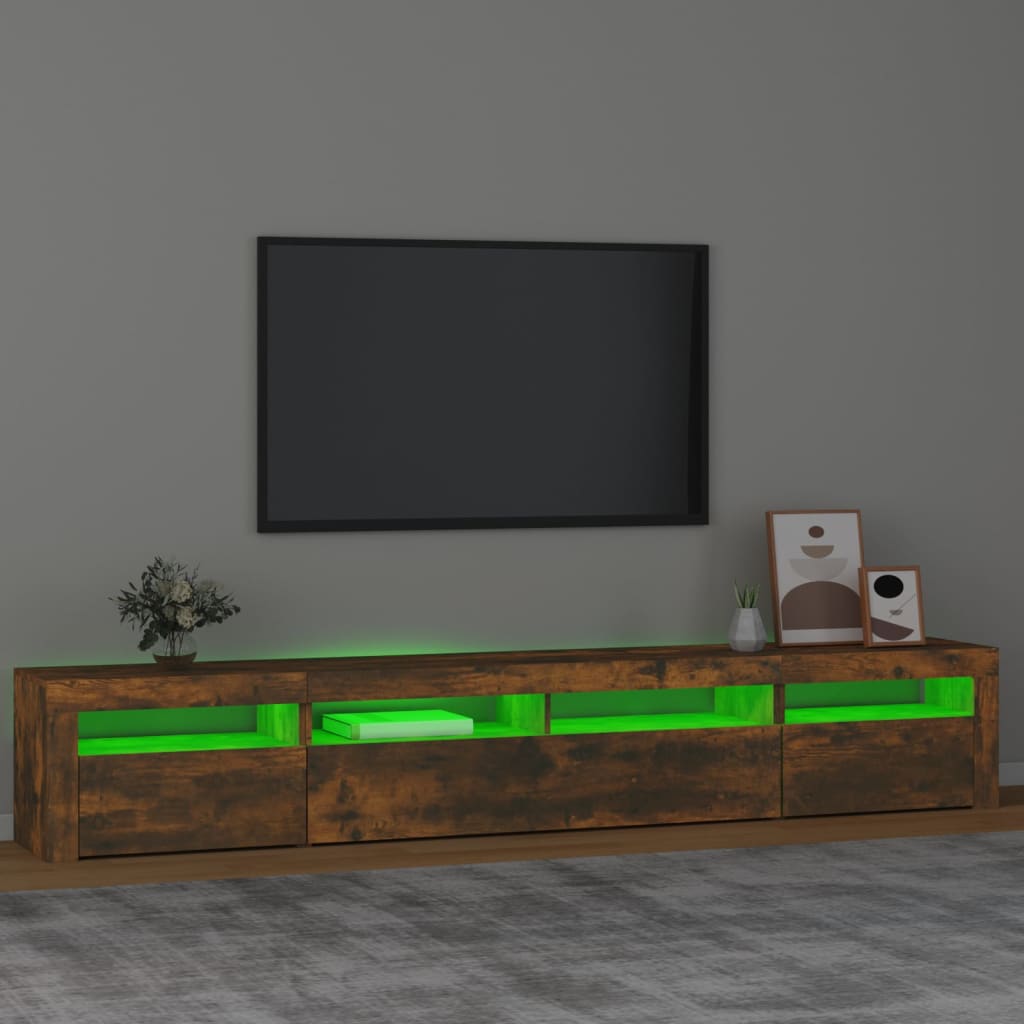 TV Cabinet with LED Lights Smoked Oak 240x35x40 cm