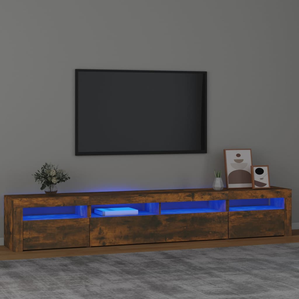 TV Cabinet with LED Lights Smoked Oak 240x35x40 cm