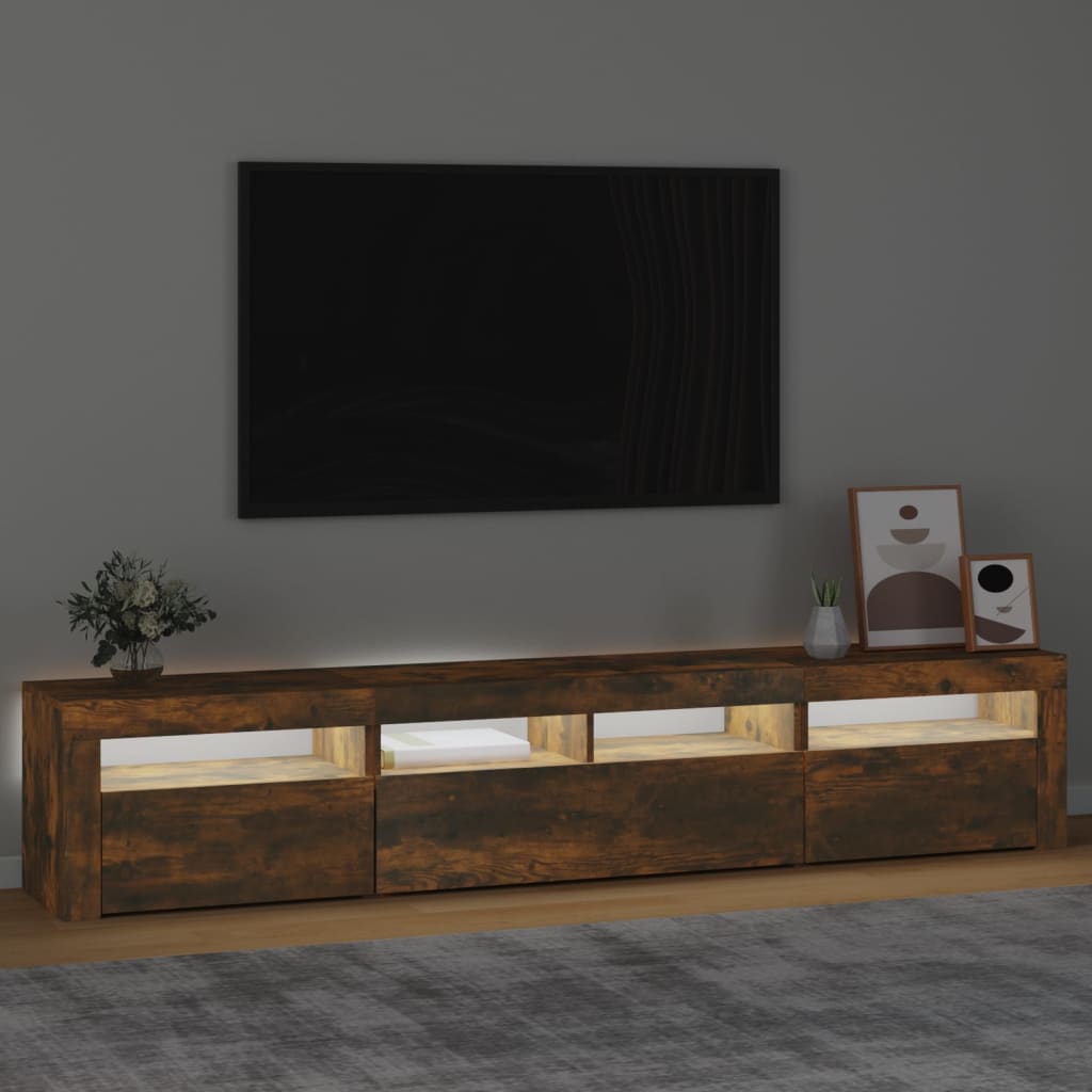 TV Cabinet with LED Lights Smoked Oak 210x35x40 cm