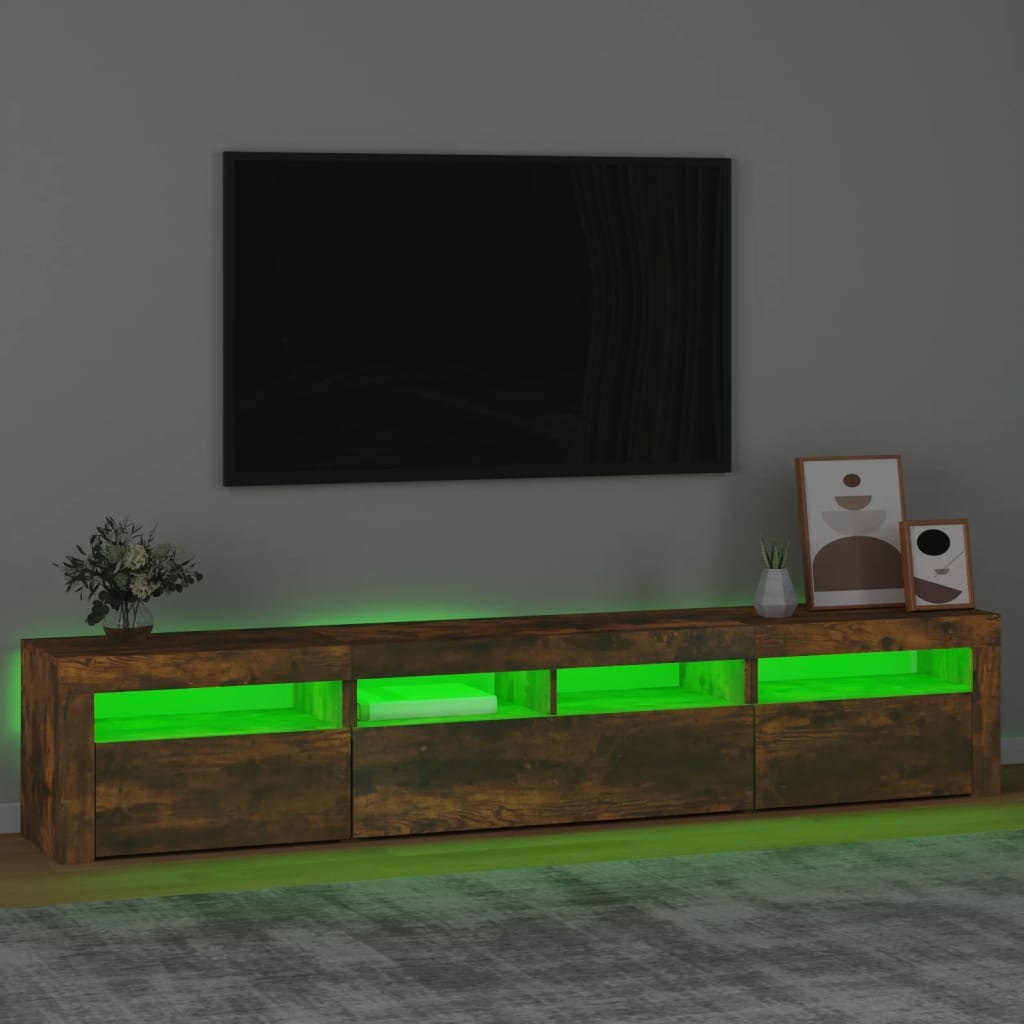 TV Cabinet with LED Lights Smoked Oak 210x35x40 cm