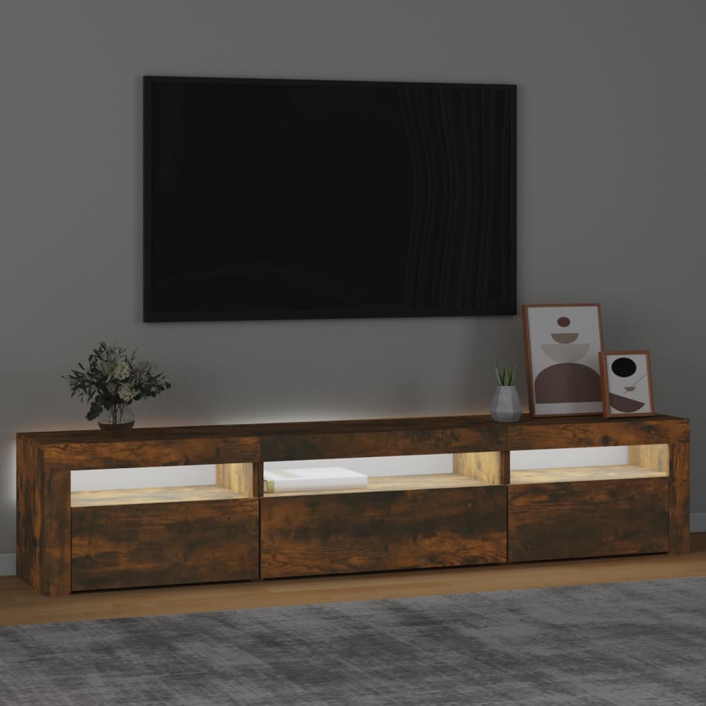 TV Cabinet with LED Lights Smoked Oak 195x35x40 cm