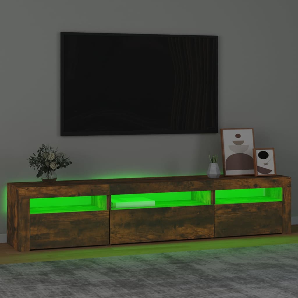 TV Cabinet with LED Lights Smoked Oak 195x35x40 cm