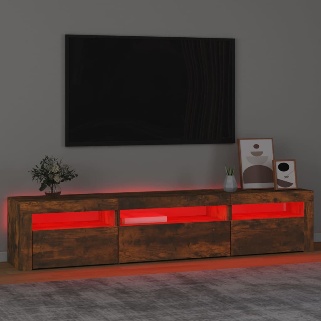 TV Cabinet with LED Lights Smoked Oak 195x35x40 cm