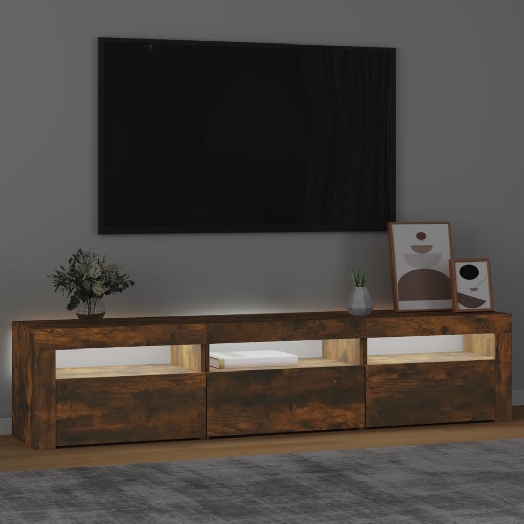 TV Cabinet with LED Lights Smoked Oak 180x35x40 cm