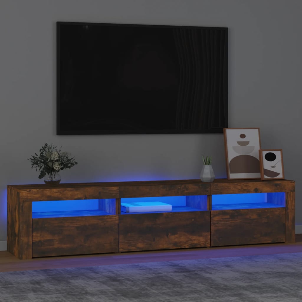 TV Cabinet with LED Lights Smoked Oak 180x35x40 cm